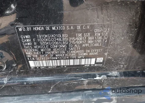 2024 Honda Hr-V Awd Lx из США, поврежденный, VIN 3CZRZ2H39RM727374